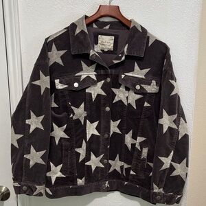 Altar’d State Star Struck Gray Corduroy Jacket Medium Silver Button 97% Cotton